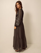 Josephine Long Sleeve Floral Embellished Maxi Dress, Brown (CHOCOLATE), large