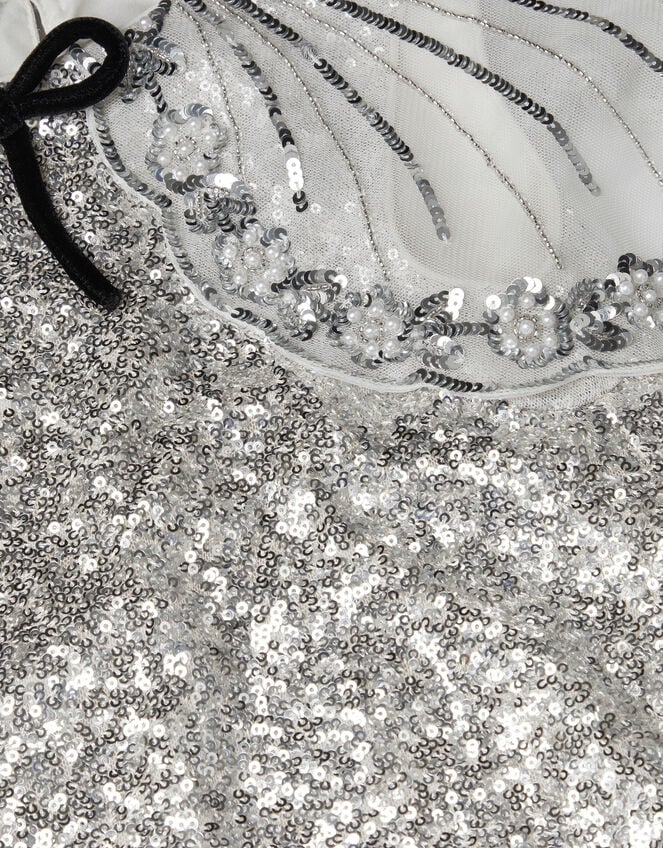Monsoon x Queens of Archive Cape Sleeve Sequin Party Dress, Silver (SILVER), large
