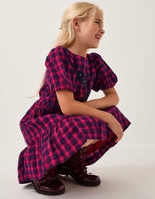 Floral Tartan Puff Sleeve Dress, Red (RED), large