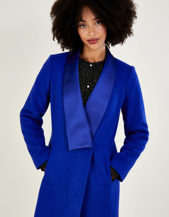 Tallulah Wool-Rich Long Tuxedo Coat, Blue (COBALT), large