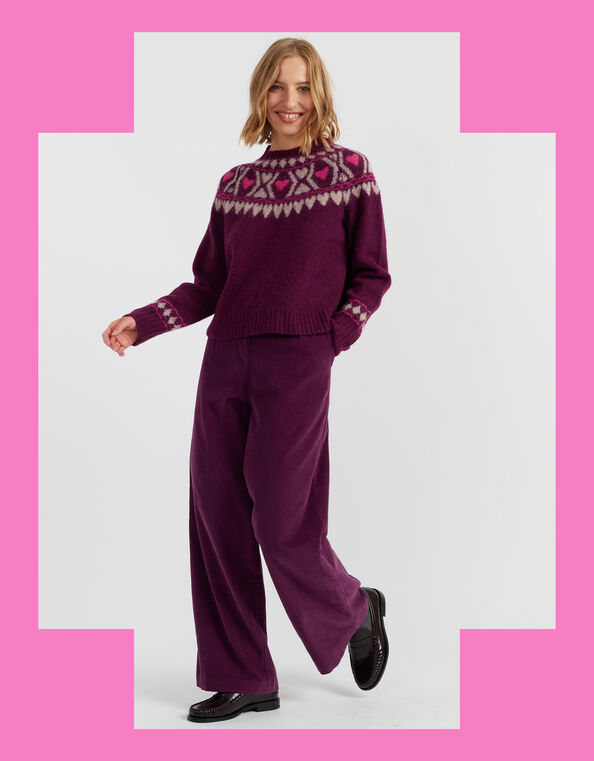 Chinti & Parker Heart Fair Isle Jumper, Red (MULBERRY), large