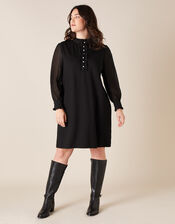 Jersey-Ponte Mix Short Dress, Black (BLACK), large