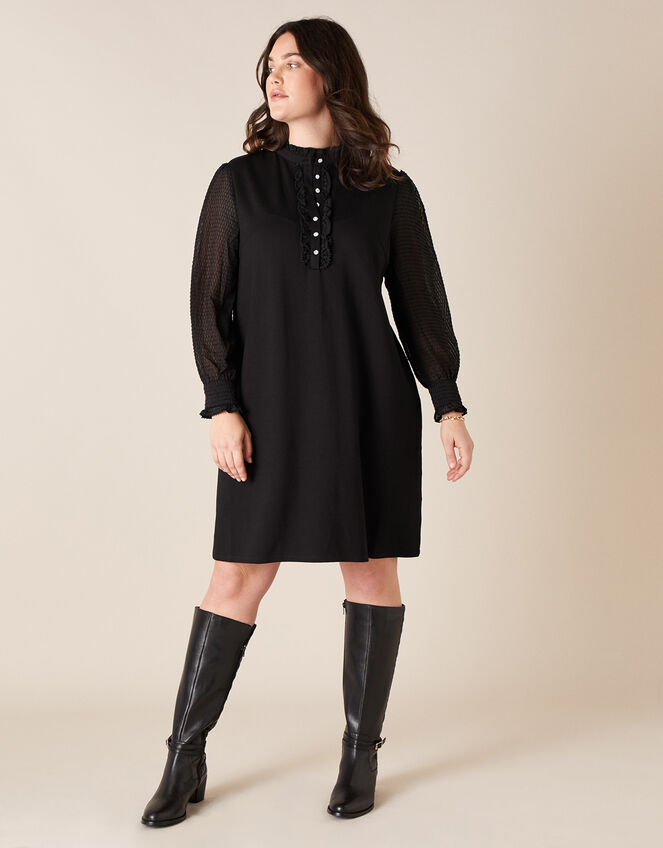 Jersey-Ponte Mix Short Dress, Black (BLACK), large