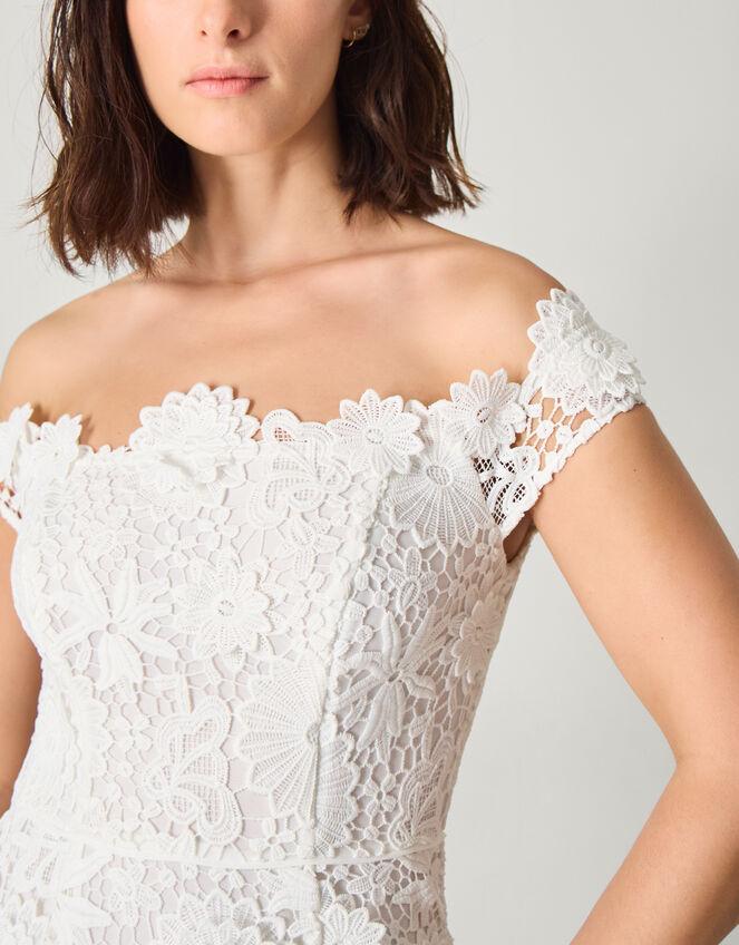 Clare Floral Embroidered Bardot Wedding Dress, Ivory (IVORY), large