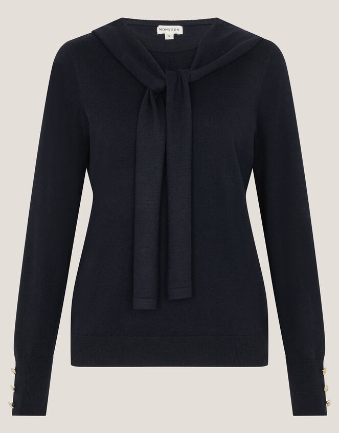 Nila Neck Tie Jumper, Blue (NAVY), large