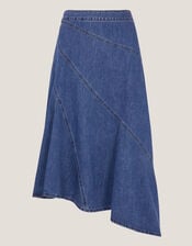 Annie Asymmetric Denim Midi Skirt, Blue (MID AUTHENTIC BLUE), large