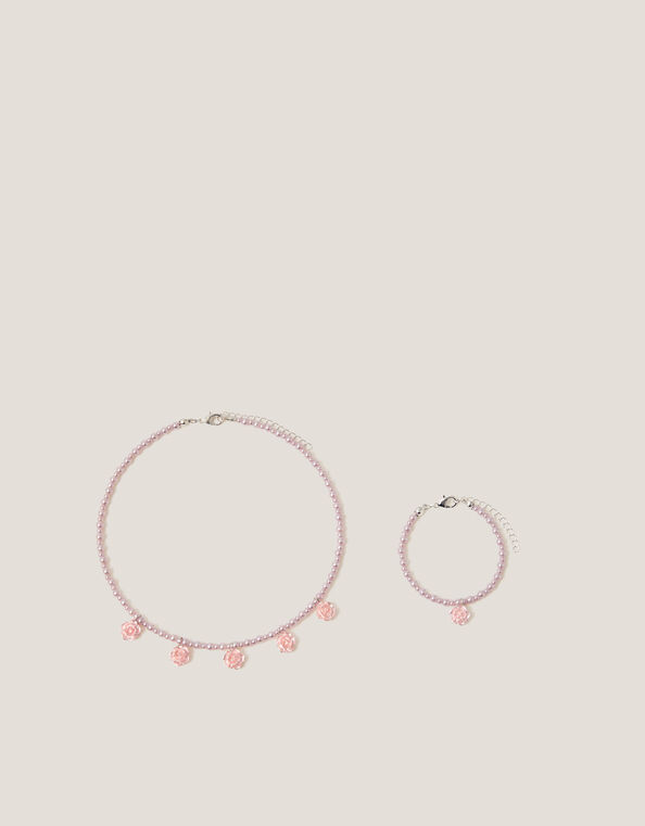 Flower Pearl Necklace & Bracelet Set, , large