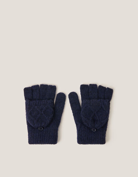 Diamond Fingerless Gloves with Mittens, Blue (NAVY), large
