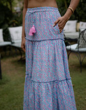 Dilli Grey Maya Floral Tiered Maxi Skirt, Blue (BLUE), large