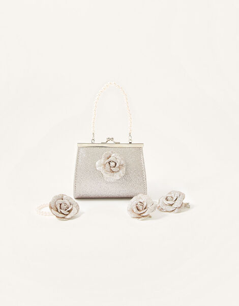Glitter Flower Bag, Bracelet and Hair Clip Set, , large