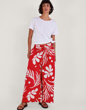 Wide Leg Palm Print Trousers, Red (RED), large