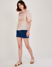 Lace Dobby Bardot Top in Sustainable Cotton, Orange (PEACH), large