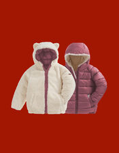 Töastie Reversible Teddy Fleece Puffer Jacket, Pink (PINK), large