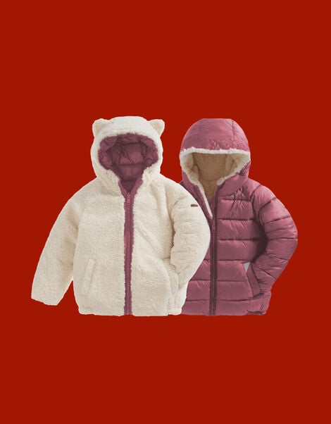 Töastie Reversible Teddy Fleece Puffer Jacket, Pink (PINK), large