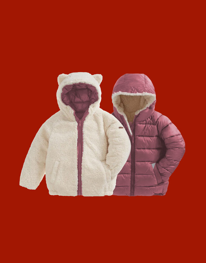 Töastie Reversible Teddy Fleece Puffer Jacket, Pink (PINK), large
