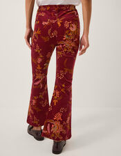Yasmina Floral Corduroy Flare Trousers, Red (CHERRY), large