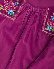 Embroidered Velvet Tunic Dress, Purple (PURPLE), large