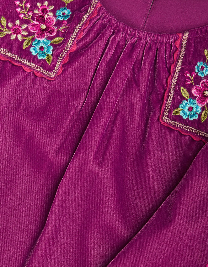 Embroidered Velvet Tunic Dress, Purple (PURPLE), large