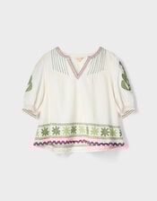 East Valeria Appliqué Puff Sleeve Top, Ivory (IVORY), large