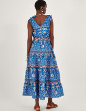 Palm Print Midi Dress, Blue (BLUE), large