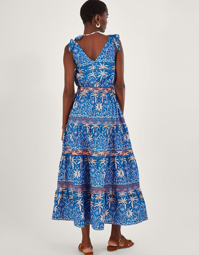Palm Print Midi Dress, Blue (BLUE), large