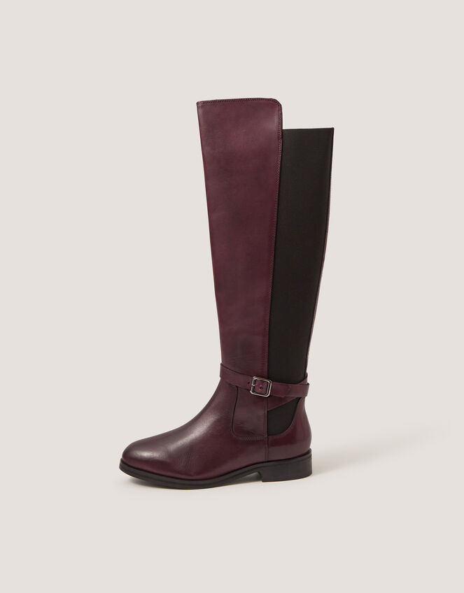 Milly Leather Knee High Boots , Red (BURGUNDY), large