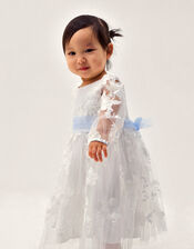 Baby Beatrice Floral Embroidered Tulle Dress, Ivory (IVORY), large