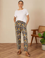 ARTISAN STUDIO Woodblock Floral Fauna Trousers, Black (BLACK), large