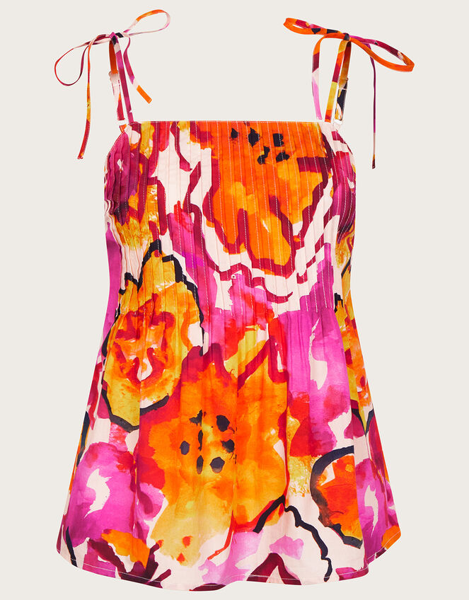 Chantal Pleated Print Cami Top, Orange (ORANGE), large