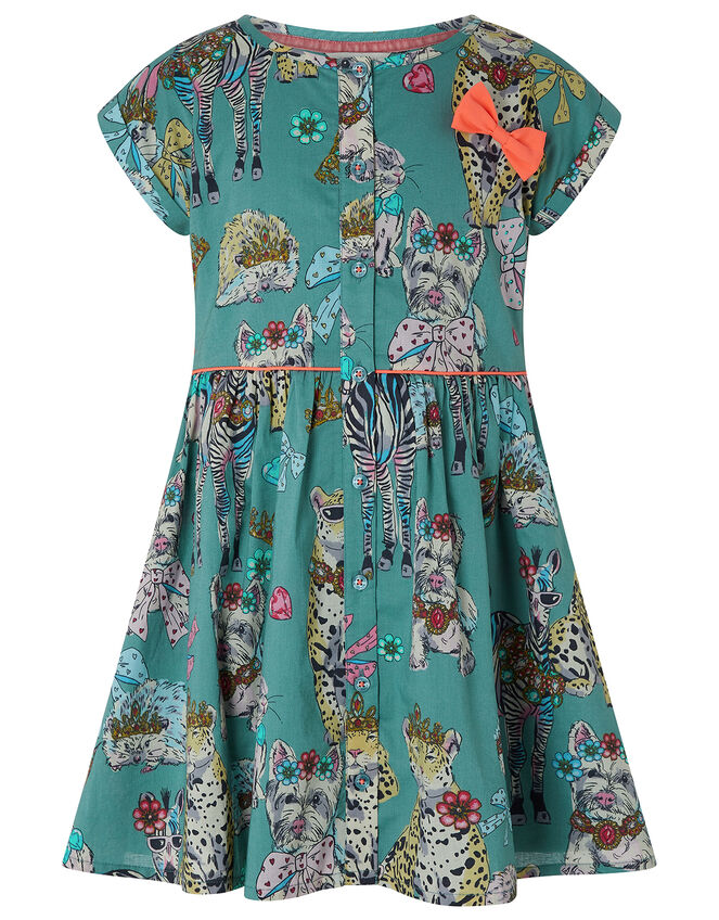 Barnie Animal Print Dress in Organic Cotton, Green (KHAKI), large