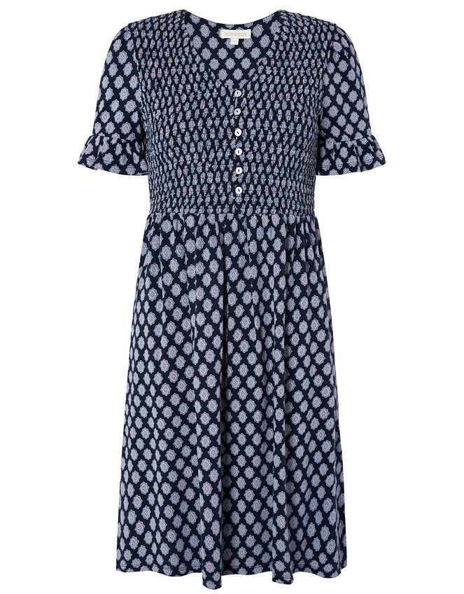 Geo Print Smock Dress, Blue (NAVY), large