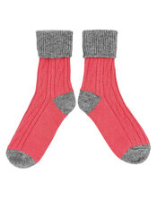 Catherine Tough Cashmere Knit Socks, Orange (CORAL), large