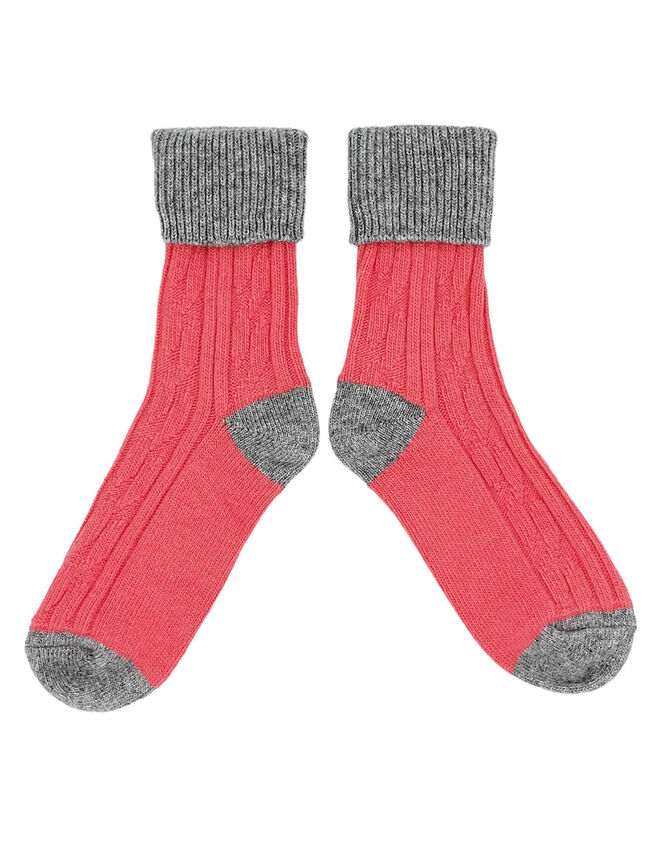 Catherine Tough Cashmere Knit Socks, Orange (CORAL), large