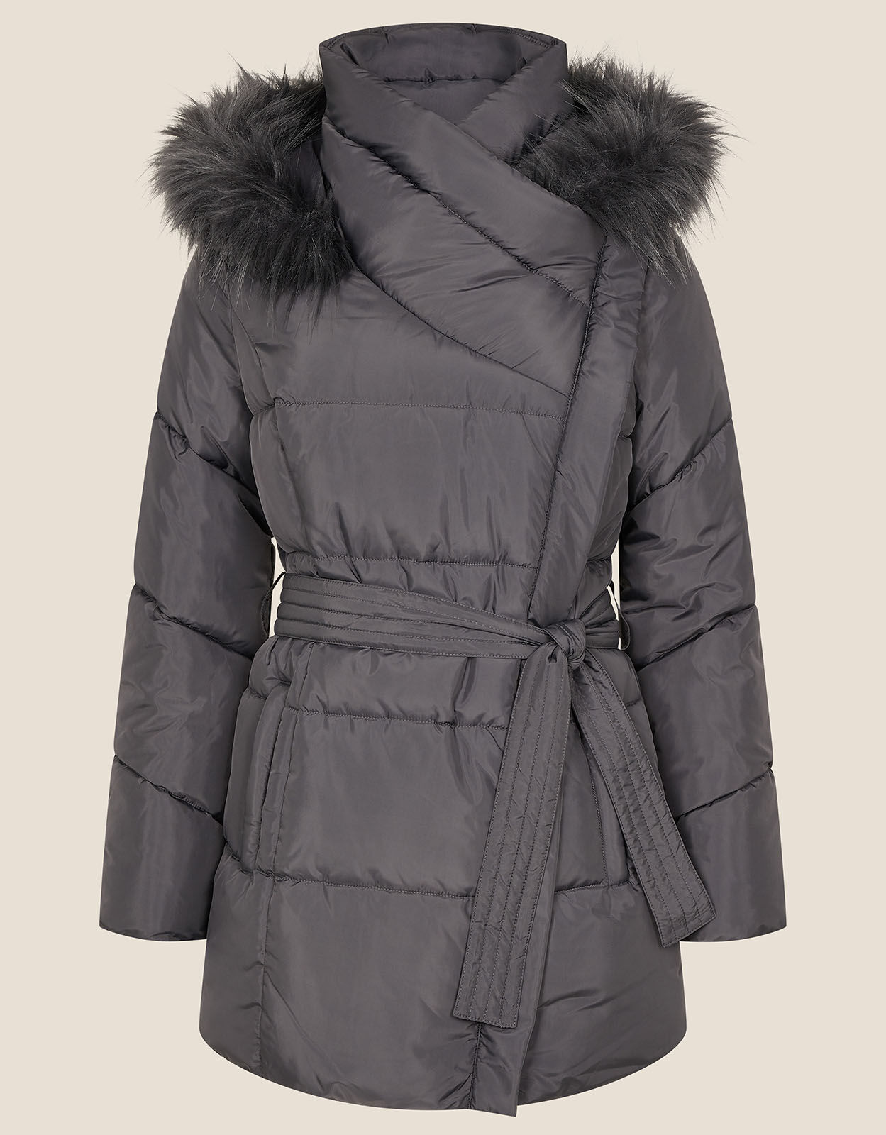 Grey fluffy hood coat on sale