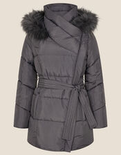 Padded Faux Fur Hooded Coat, Gray (CHARCOAL), large