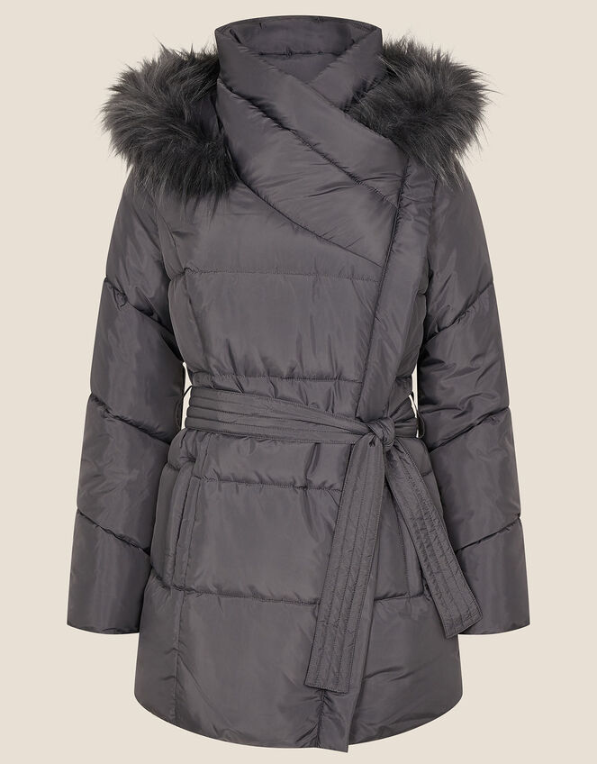 Padded Faux Fur Hooded Coat, Gray (CHARCOAL), large