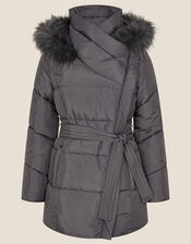 Padded Faux Fur Hooded Coat, Grey (CHARCOAL), large