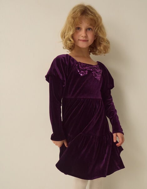 Verna Velvet Tiered Party Dress, Purple (PURPLE), large