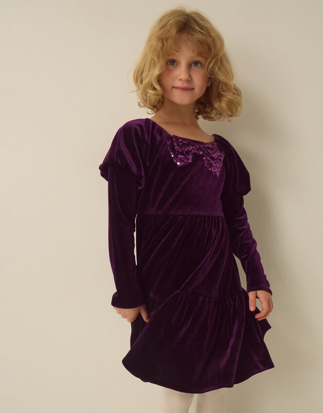 Verna Velvet Tiered Party Dress, Purple (PURPLE), large