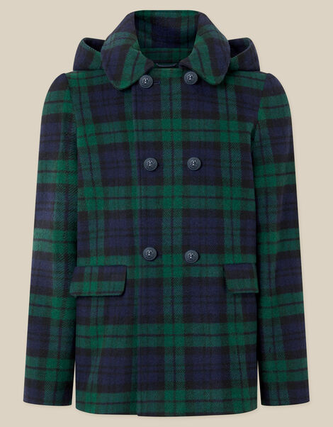 Check Print Hooded Coat, Green (GREEN), large