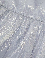 Sequin Puff Sleeve Tiered Party Dress, Blue (BLUE), large