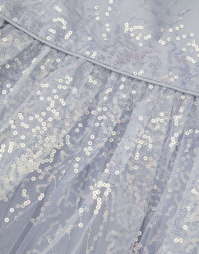 Sequin Puff Sleeve Tiered Party Dress, Blue (BLUE), large