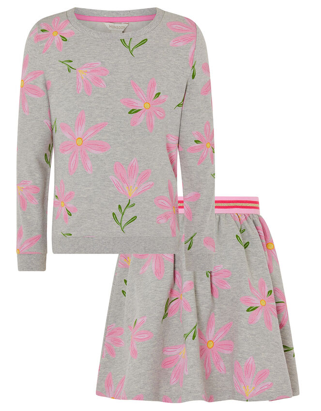 Floral Sweat Set in Organic Cotton, Grey (GREY), large