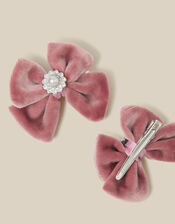 2-Pack Velour Bow Hair Clips, , large