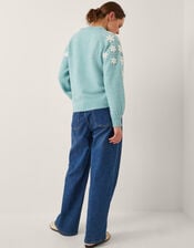 Eva Embroidered Sleeve Sweater, Blue (BLUE), large