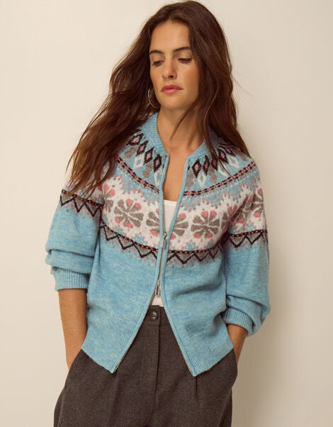 Fen Fair Isle Cardigan, Blue (BLUE), large