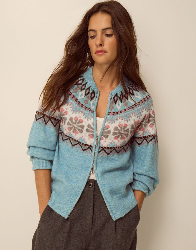 Fen Fair Isle Cardigan, Blue (BLUE), large