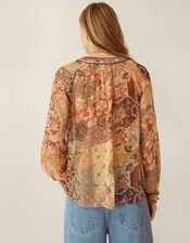 Evelina Sheer Floral Print Top, Brown (BROWN), large