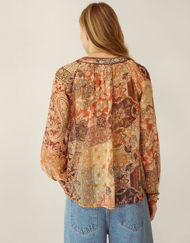 Evelina Sheer Floral Print Top, Brown (BROWN), large