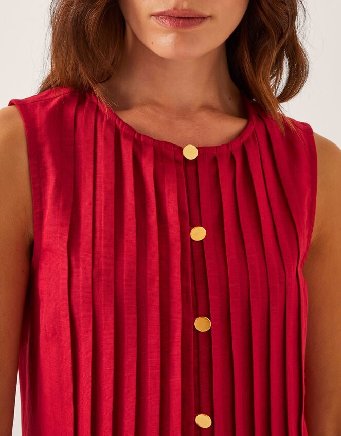 Monica Linen Blend Pleated Midi Dress, Red (RED), large